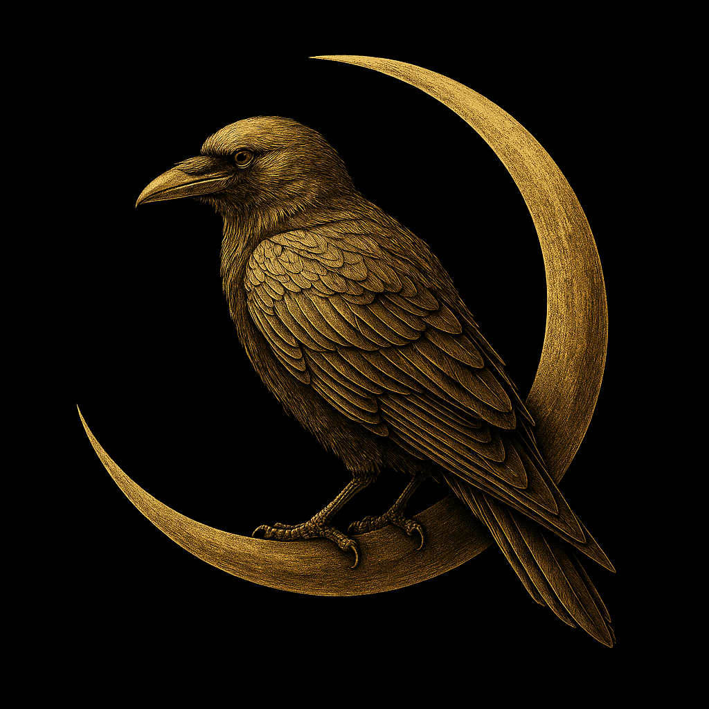 Goldener Rabe auf Mondsichel – Symbol der Lady Morrigan